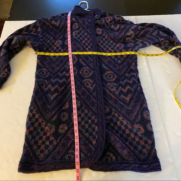 Asymmetrical Close, Wool-Blend, Vintage, Duster, Cardigan Sweater with Pockets - Picture 14 of 15